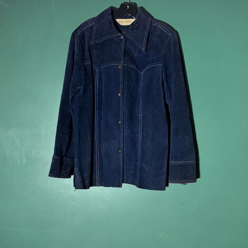 Zig Zag San Francisco Vintage 1970s Blue Suede Jacket Boho Hippie Snaps Mens